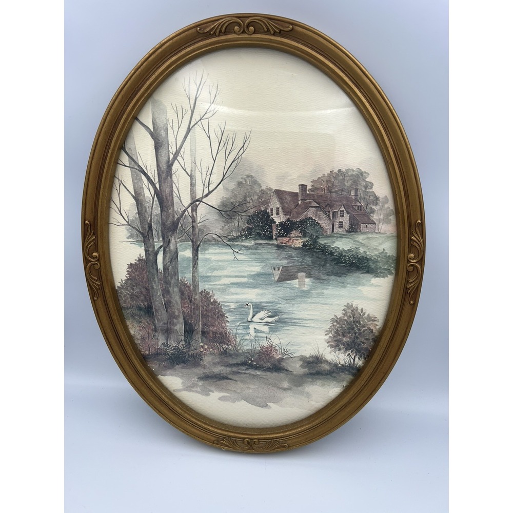 VTG Homco Oval Print by F. Nassa Cottage Pond Grandmacore Hollywood Cottage